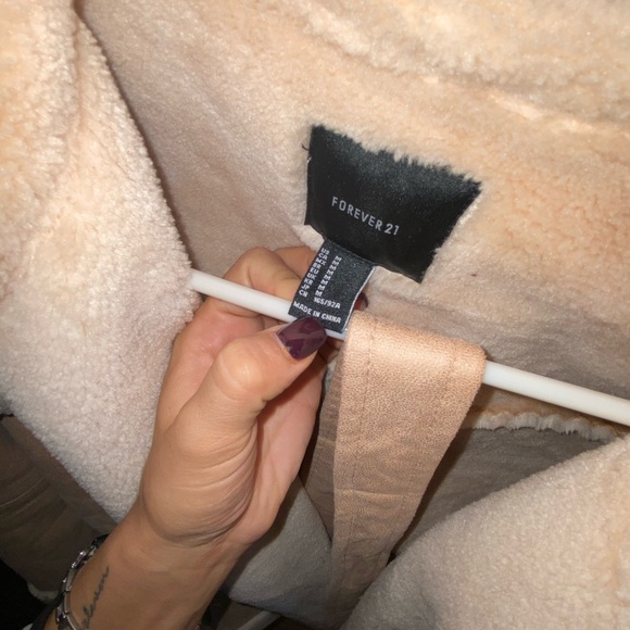 Baby pink fur winter coat with belt suede comfy - Picture 3 of 4